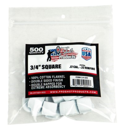 PROSHOT 3/4IN SQUARE PATCHES - .17 CAL. TO .22 CAL. RIMFIRE - 500 COUNT 3/4-500 - 556 Black Friday Promotion